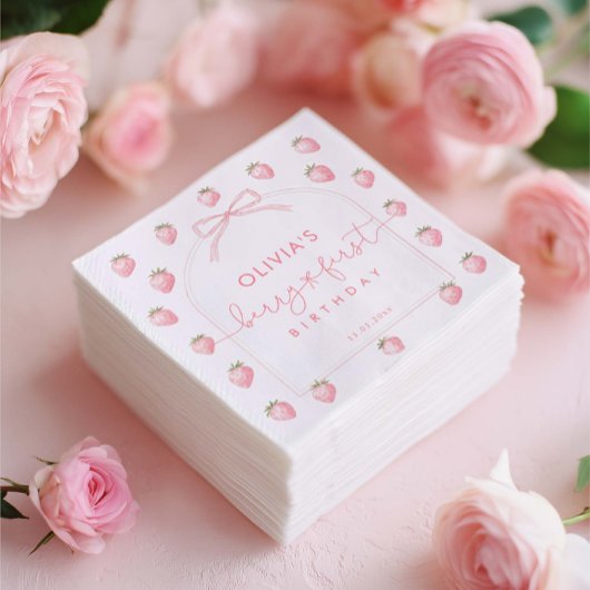 Erdbeere Erstes Mädchen Geburtstag Papier Serviett Serviette