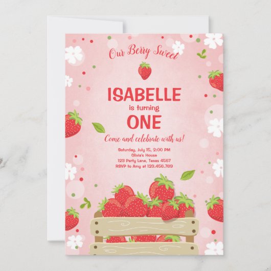 Erdbeere Erstgeburtstag Einladung Sommerfrucht (Vorderseite)