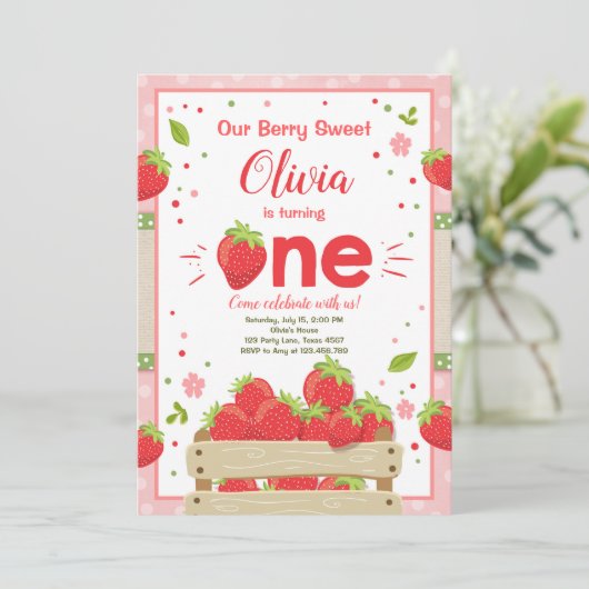 Erdbeere Erstgeburtstag Einladung Sommerfrucht (Stehend Vorderseite)