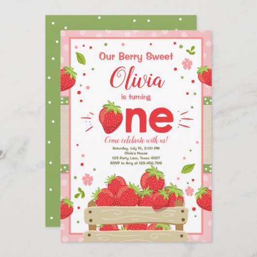 Erdbeere Erstgeburtstag Einladung Sommerfrucht (Vorne/Hinten)