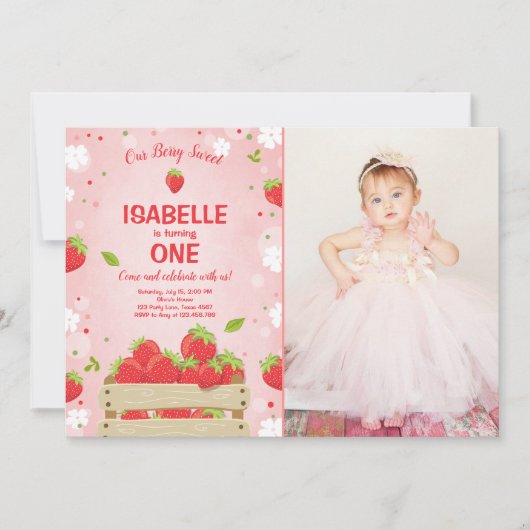 Erdbeere Erstgeburtstag Einladung Sommerfrucht (Vorderseite)