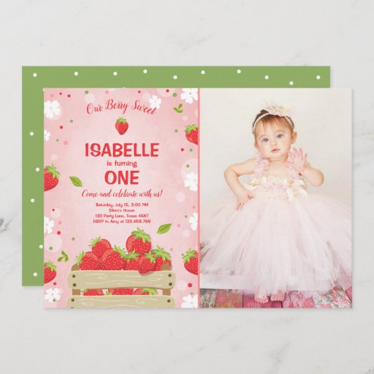 Erdbeere Erstgeburtstag Einladung Sommerfrucht (Vorne/Hinten)