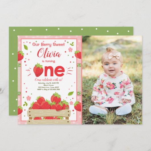 Erdbeere Erstgeburtstag Einladung Sommerfrucht (Vorne/Hinten)