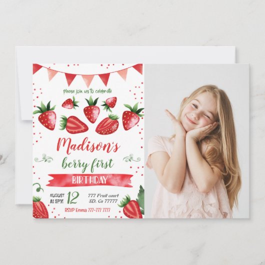 Erdbeere Foto Einladung (Vorderseite)