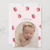 Erdbeere Foto Meilenstein-Banner zum ersten Geburt Einladung (Vorderseite)