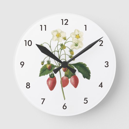 Erdbeere (Fragaria sp.) von Redouté Runde Wanduhr (Vorderseite)