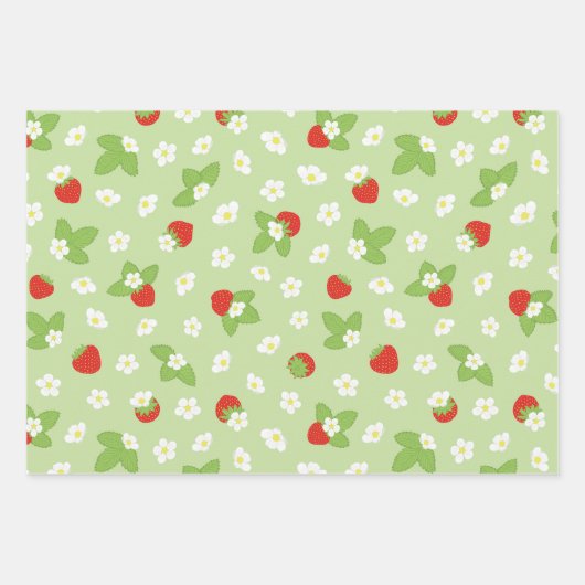 Erdbeere Frucht Blumengrün Muster Geschenkpapier Set (Vorderseite 3)