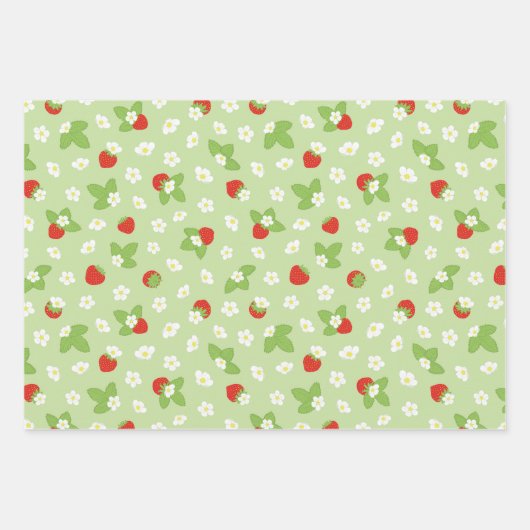 Erdbeere Frucht Blumengrün Muster Geschenkpapier Set (Vorderseite 2)