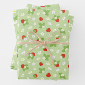 Erdbeere Frucht Blumengrün Muster Geschenkpapier Set (Beispiel)