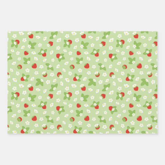 Erdbeere Frucht Blumengrün Muster Geschenkpapier Set (Vorderseite)