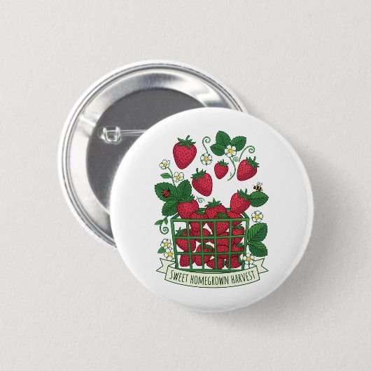 Erdbeere Frucht Essen Beere Süße Korb Button (Vorne & Hinten)
