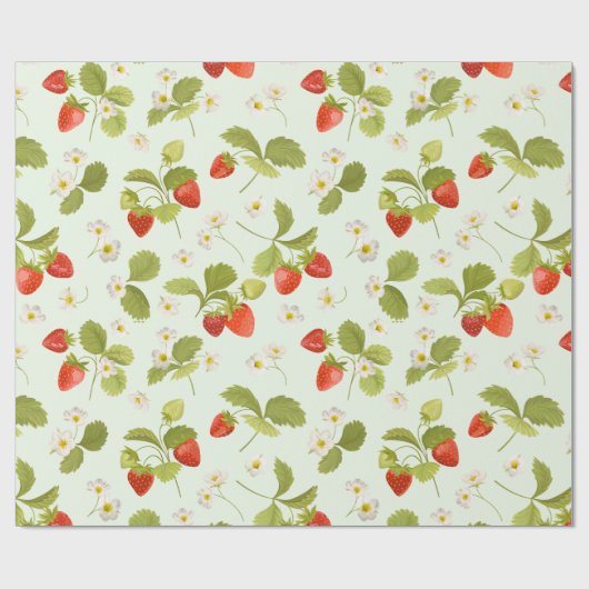 Erdbeere Früchte, Blätter und Blume Geschenkpapier (Flach)