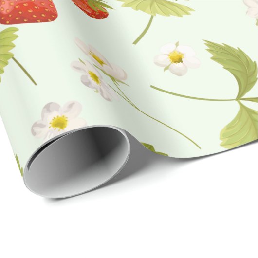 Erdbeere Früchte, Blätter und Blume Geschenkpapier (Rolleneckpunkt)