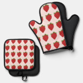 Erdbeere Früchte Süße Sommer Erdbeeren Ofenhandschuh & Topflappen-Set (Vorderseite/Rückseite)