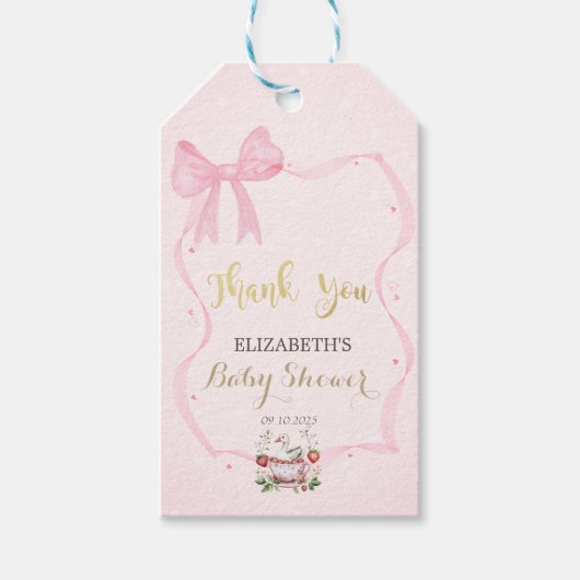 Erdbeere, Gänse, Rahmen-Kinderdusche Geschenkanhänger (Vorderseite)