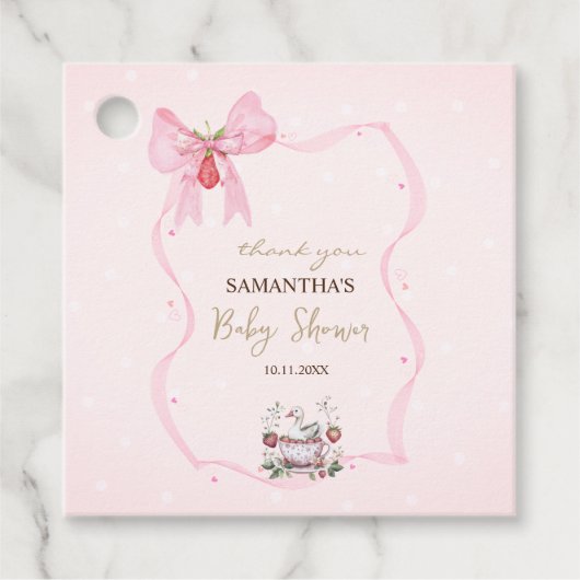 Erdbeere, Gänse, Rahmen-Kinderdusche Geschenkanhänger (Vorderseite)