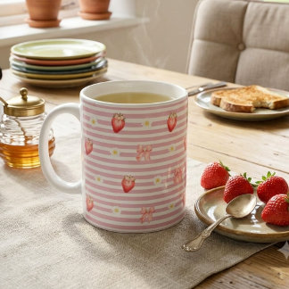 Erdbeere & Gänseblümchen Rosa Tasse | Süße Coquett