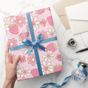 Erdbeere Gänseblümchen & Schmetterling Geschenkpapier