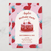 Erdbeere Geburtstagstorte Einladung (Vorne/Hinten)