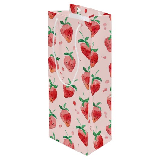 Erdbeere Geschenktüte Für Weinflaschen (Rückseite Schrägansicht)