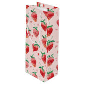 Erdbeere Geschenktüte Für Weinflaschen (Vorderseite Schrägansicht)