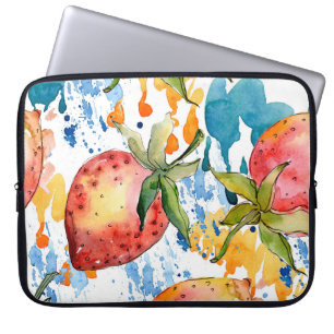 Erdbeere gesunde Nahrung. Wasserfarben Hintergrund Laptopschutzhülle