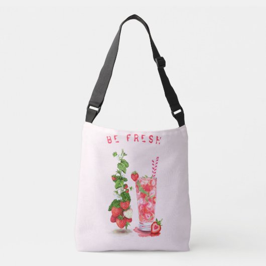 Erdbeere Getränke Früchte Crossbody Bag Tragetaschen Mit Langen Trägern (Vorderseite)