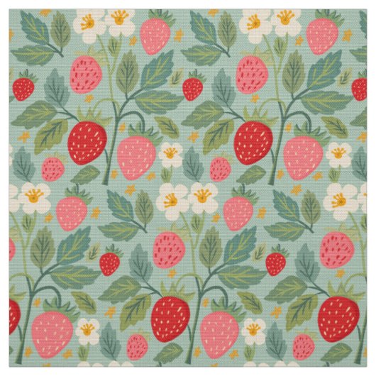 Erdbeere Grün Botanisch Stoff (Muster)