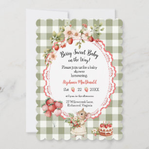 Erdbeere Grün Gingham Babyshower-Einladung Einladung