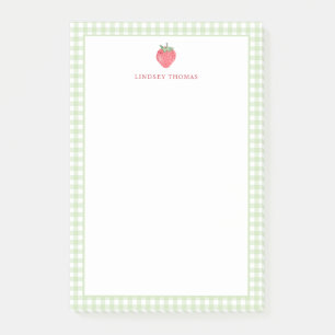 Erdbeere Grün Gingham-Rahmen Personalisiert Post-it Klebezettel