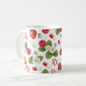 Erdbeere Himbeere Botanisches Pillenmuster Kaffeetasse (Vorderseite Links)
