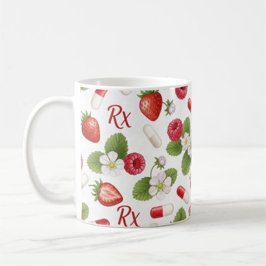 Erdbeere Himbeere Botanisches Pillenmuster Kaffeetasse (Links)