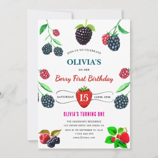 Erdbeere & Himbeere Geburtstagsparty Einladung (Vorderseite)