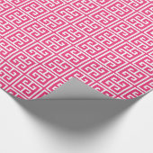 Erdbeere Hot Pink griechisches Schlüsselmuster Geschenkpapier (Ecke)