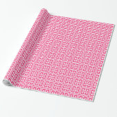 Erdbeere Hot Pink griechisches Schlüsselmuster Geschenkpapier (Ungerollt)