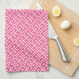Erdbeere Hot Pink griechisches Schlüsselmuster Handtuch