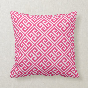 Erdbeere Hot Pink griechisches Schlüsselmuster Kissen