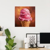 Erdbeere Ice Cream Cone - Malerische Kunst Poster (Heimbüro)
