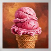Erdbeere Ice Cream Cone - Malerische Kunst Poster (Vorne)
