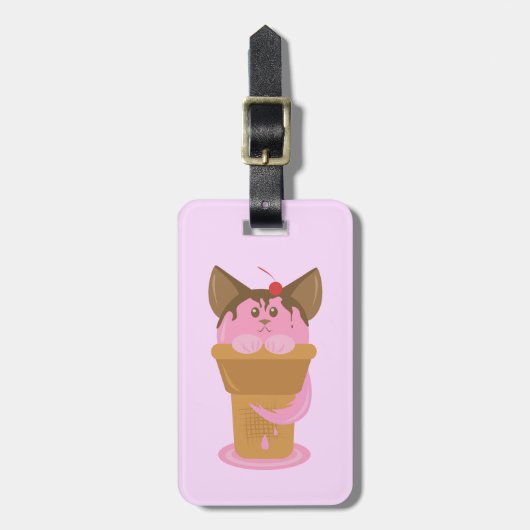 Erdbeere Ice Creme Cat Gepäckanhänger (Vorderseite vertikal)