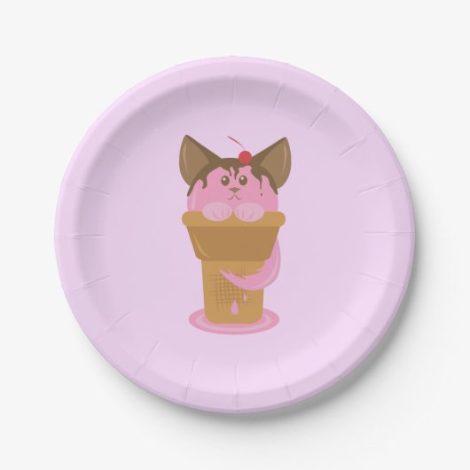 Erdbeere Ice Creme Cat Pappteller (Vorderseite)