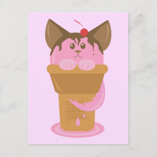 Erdbeere Ice Creme Cat Postkarte