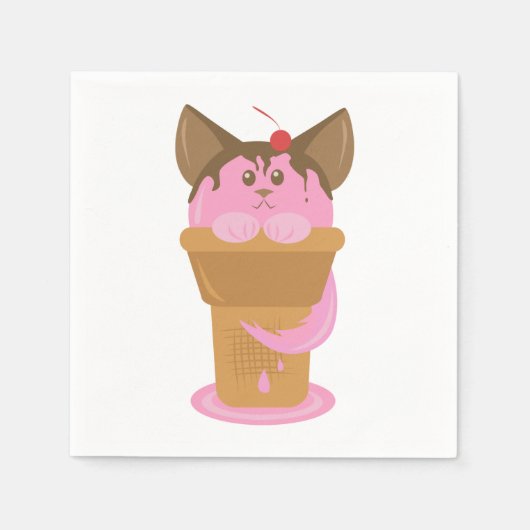 Erdbeere Ice Creme Cat Serviette (Vorderseite)