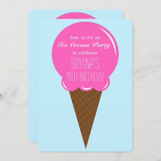 Erdbeere Ice Creme Cone Party Einladungen (Vorne/Hinten)