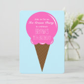 Erdbeere Ice Creme Cone Party Einladungen (Stehend Vorderseite)