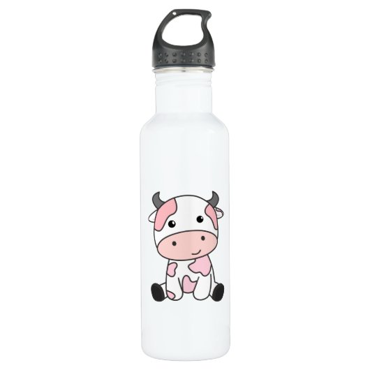 Erdbeere Kuh Niedlich Rosa Erdbeere Kuh Kawaii Edelstahlflasche (Vorderseite)