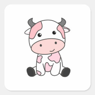 Erdbeere Kuh Niedlich Rosa Erdbeere Kuh Kawaii Quadratischer Aufkleber