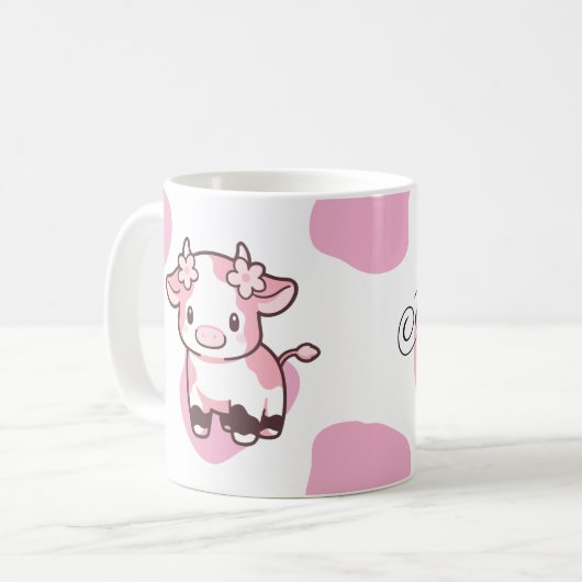 Erdbeere Kuh Niedlich rosa Tasse mit Name (Vorderseite Links)