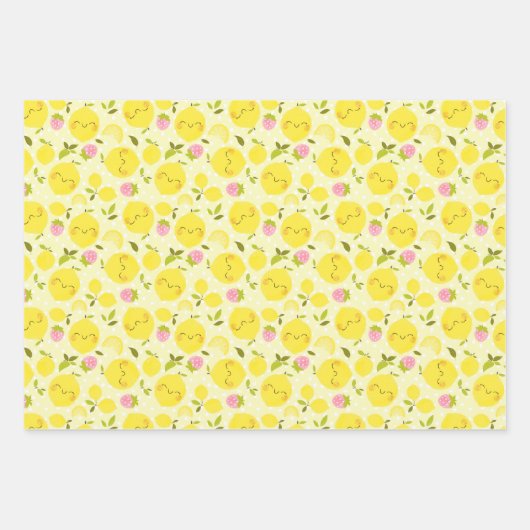 Erdbeere Lemon Gelbwackelpapier Geschenkpapier Set (Vorderseite 2)