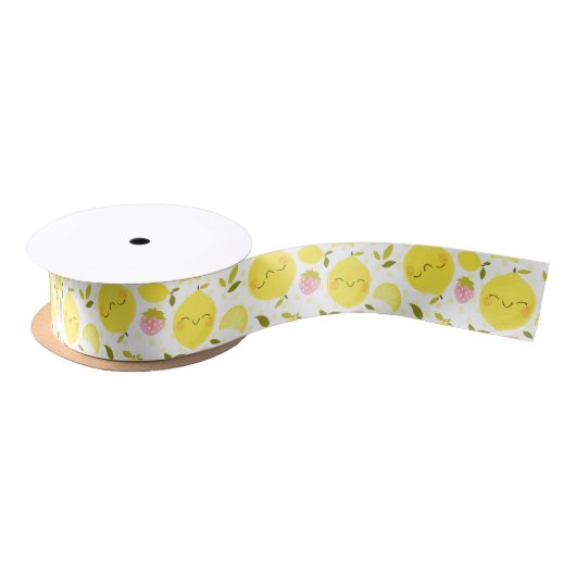 Erdbeere Lemon White Satinband (Spule)